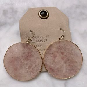 Anthropologie Gold Cream Pink Earrings, New with Tags and Bag
